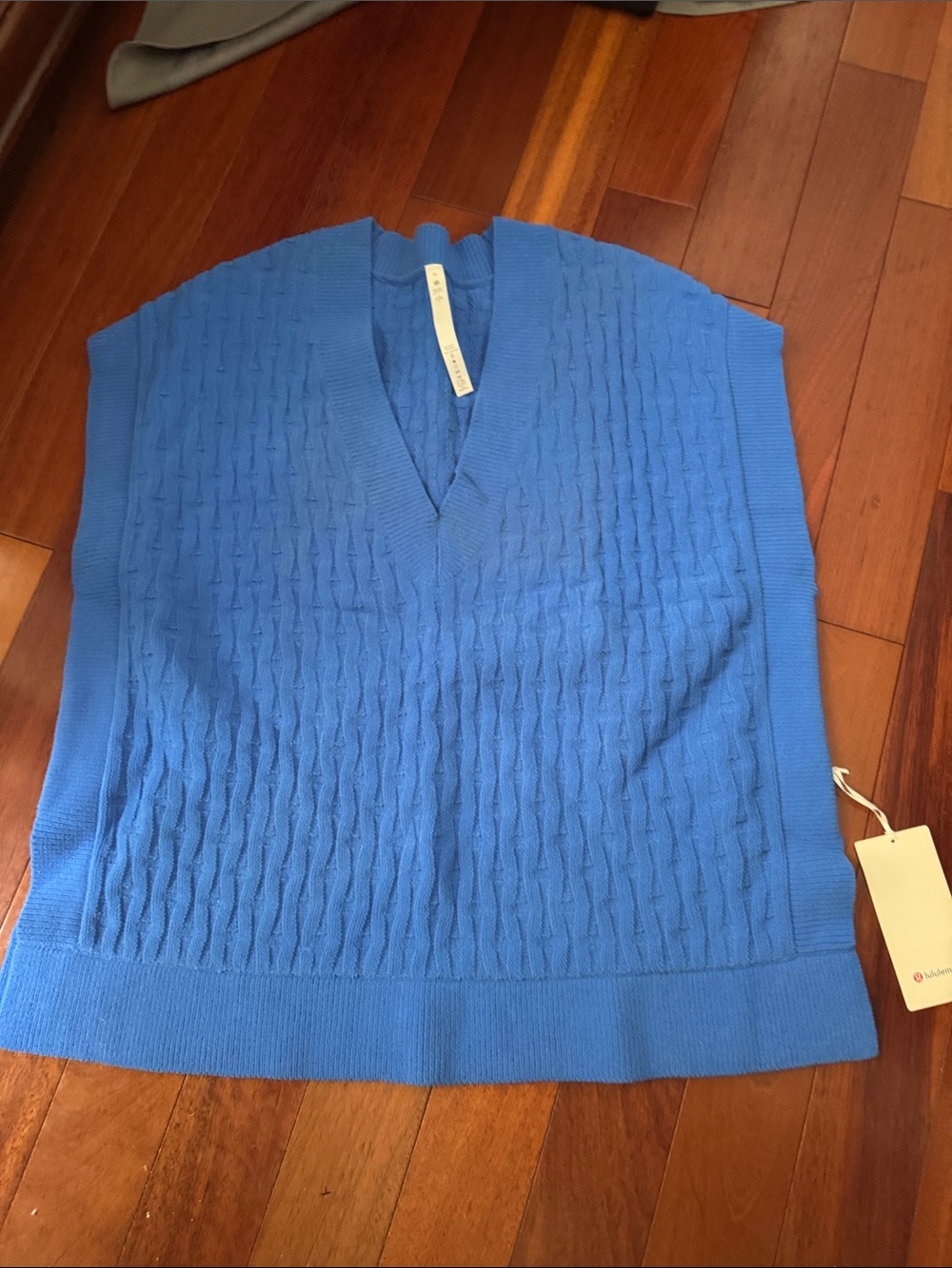 lululemon athletica Blue V-Neck Cable Knit Sweater Poncho